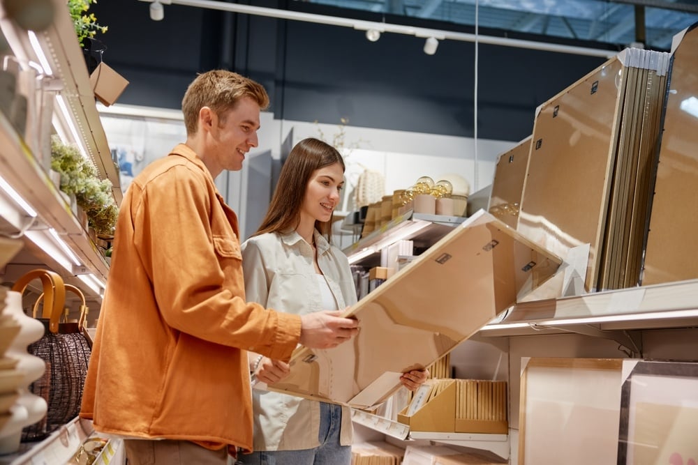 Couple looking at frames in store