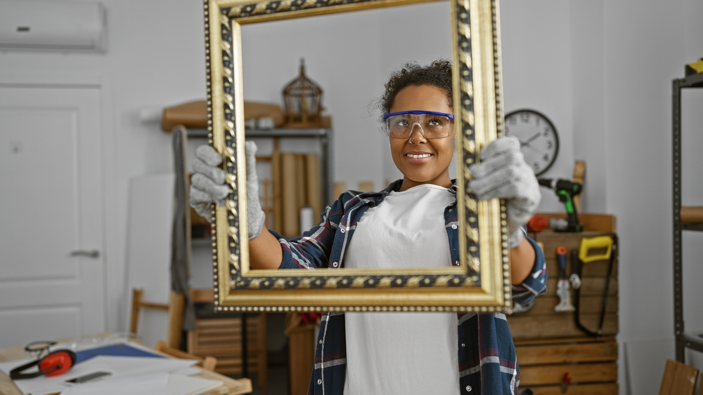 Woman holding custom frame